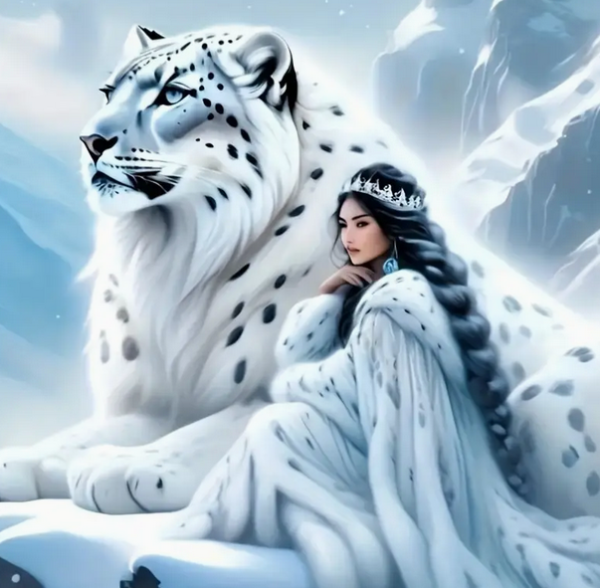 Diamond Painting Prinzessin & Schneeleopard